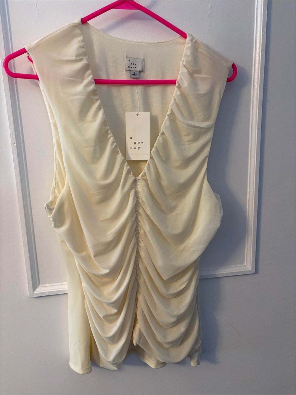 a new day Cream Ruched V-Neck Sleeveless Top